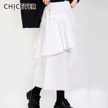 

CHICEVER Patchwork Women's Skirt High Waist Drawstring Lace Up Ruched Midi Summer Skirts Female 2020 Summer Casual Fashion