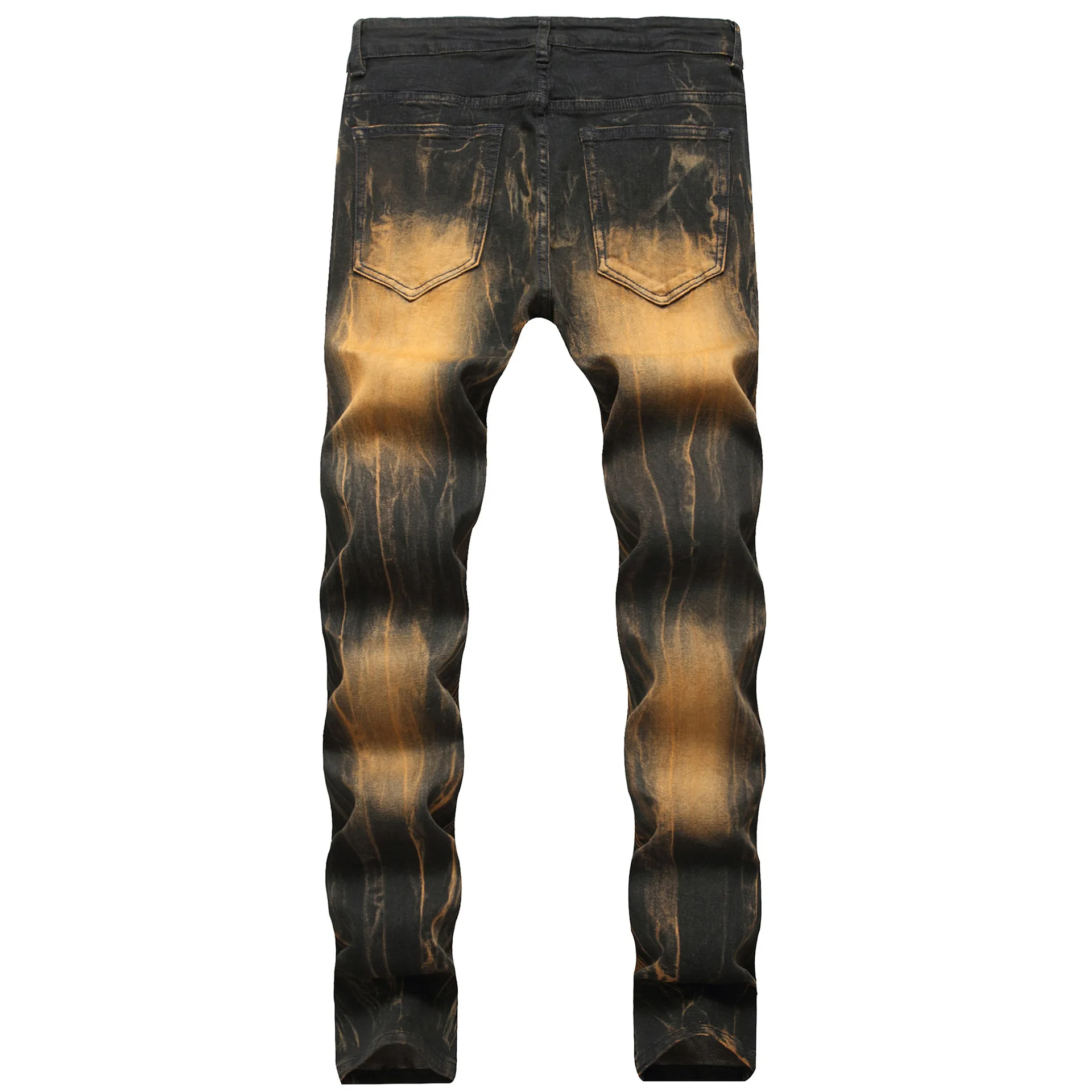 QUANBO 20109 Autumn Winter Men's jeans Slim Fit Straight Ripped Yellow Vintage Denim Trousers High Quality Streetwear Hole Jean