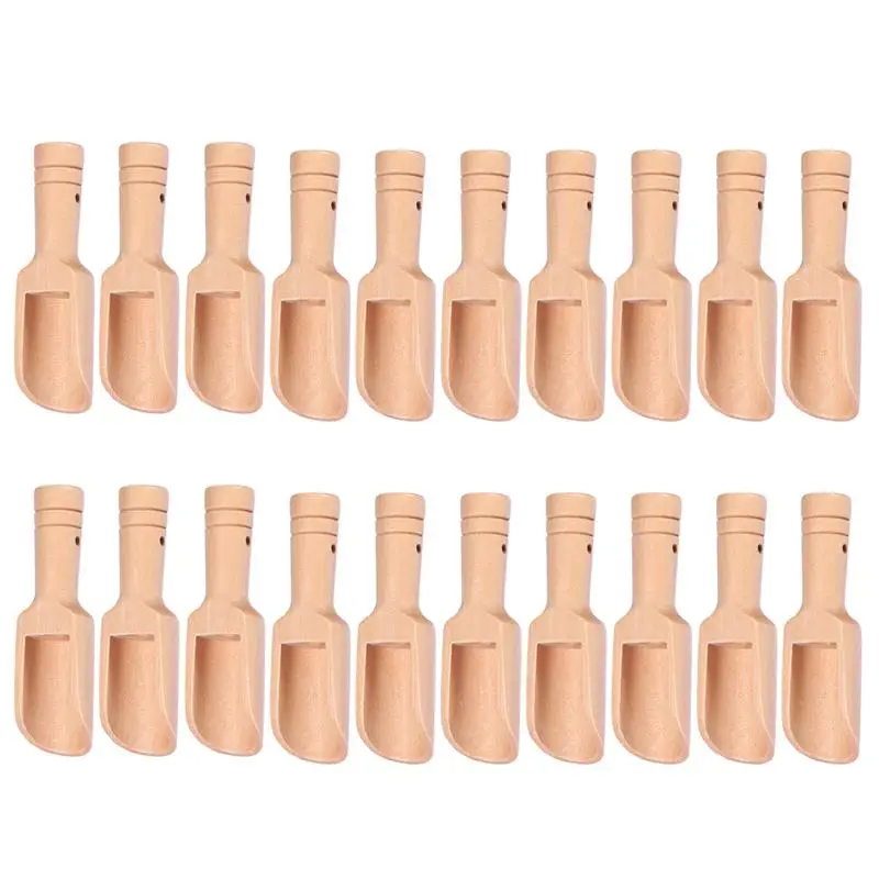 20pcs Small Salt Shovels Round Handle Scoop Wood Teaspoon Milk Powder Scoops