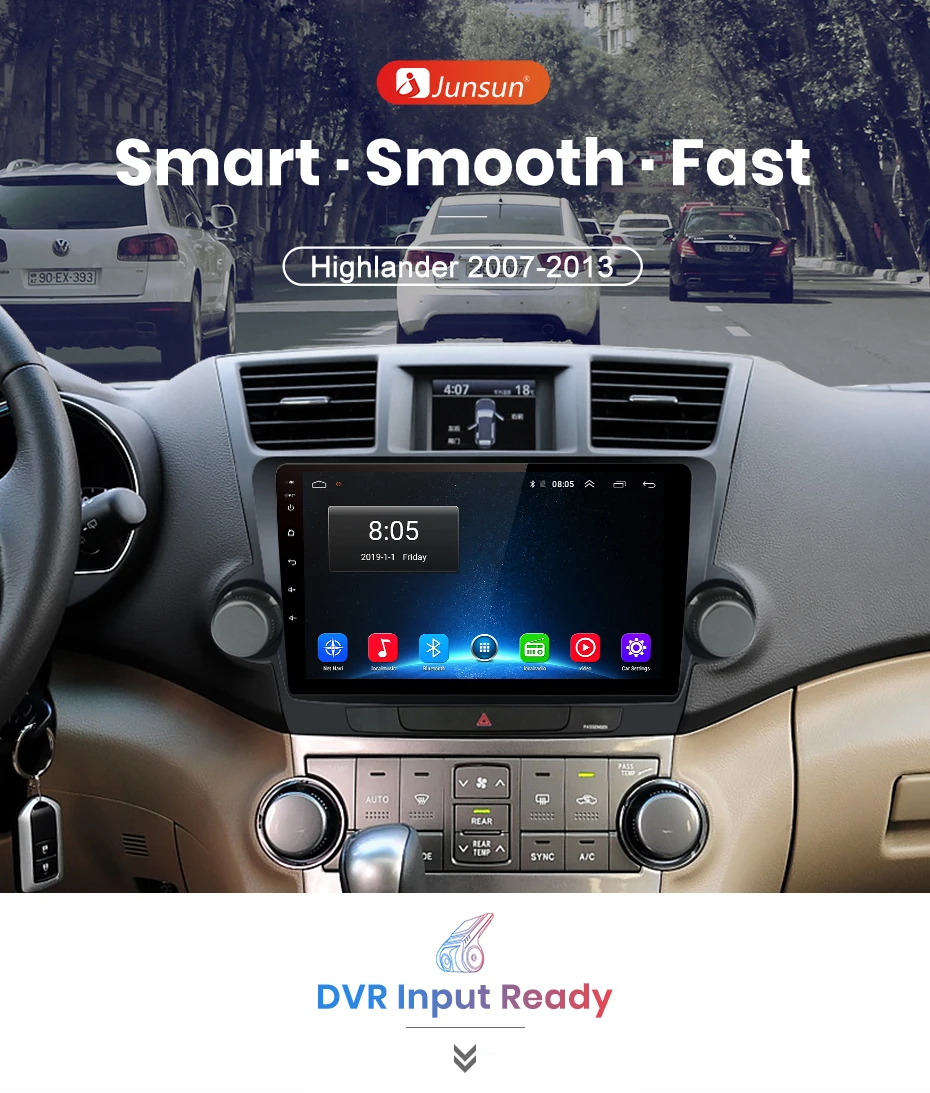 Junsun V1 2G+ 3 2G Android 9,0 DSP для Toyota Highlander 2007-2013 автомобильный Радио Мультимедиа Видео плеер навигация gps RDS 2 din dvd