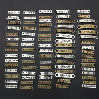 

80pcs Metal Bracelet Connectors Charms Antique Silver Color Alphabet Letter Charm Pendants For DIY Jewelry Accessories Making