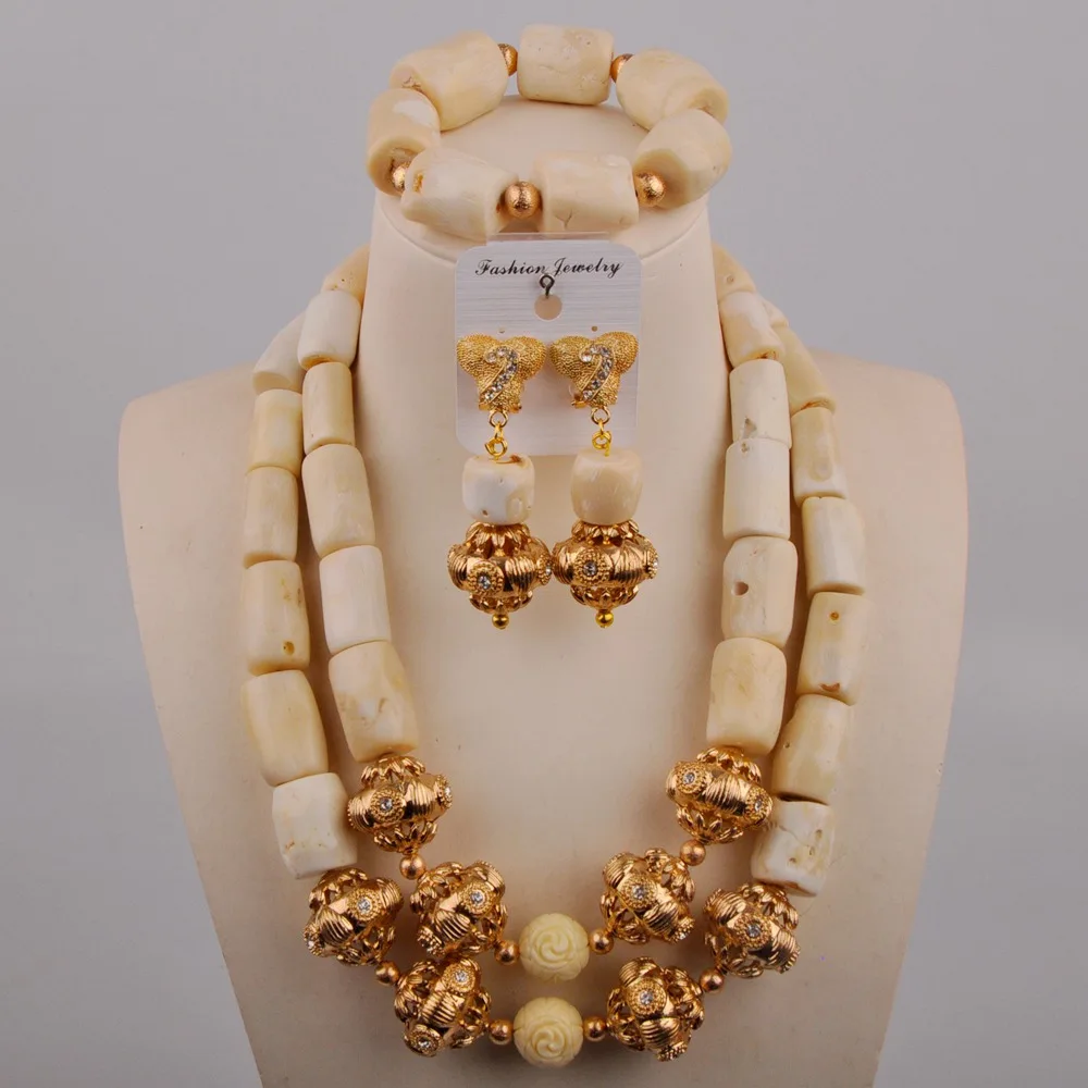 

White Coral Necklace Bridal Set African Beads Jewelry Set