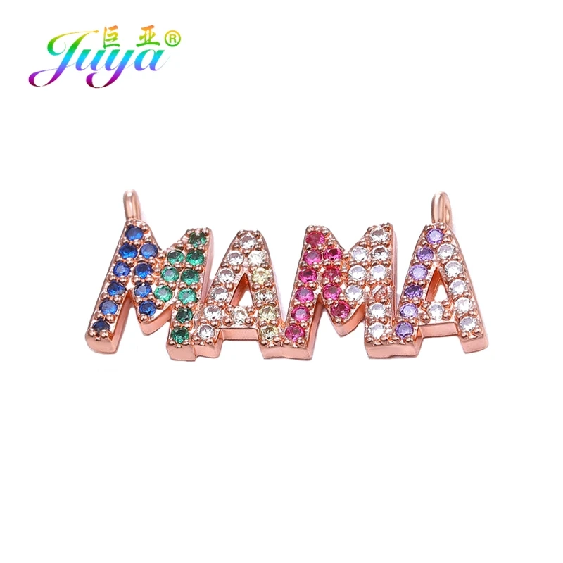 Juya DIY ювелирные аксессуары Красочный Циркон буквы мама мальчик девочка разъемы для мамы женский дружба шнур кожаный - Цвет: Rose Gold