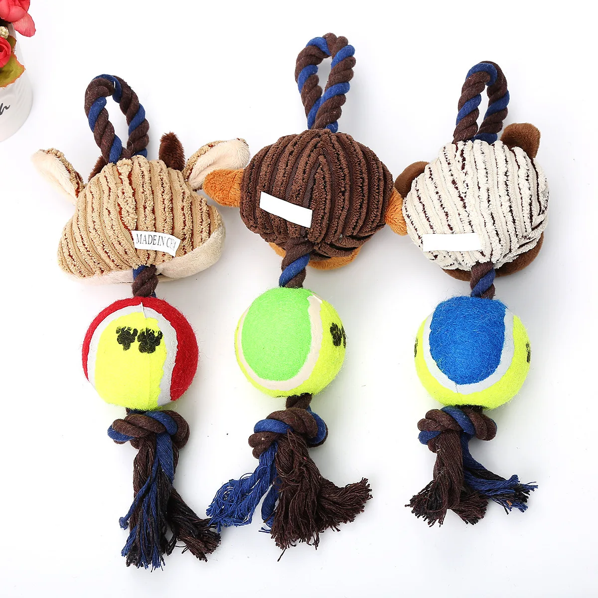 Pet dog toy corduroy tennis cotton rope dog molars sound toy dog toy