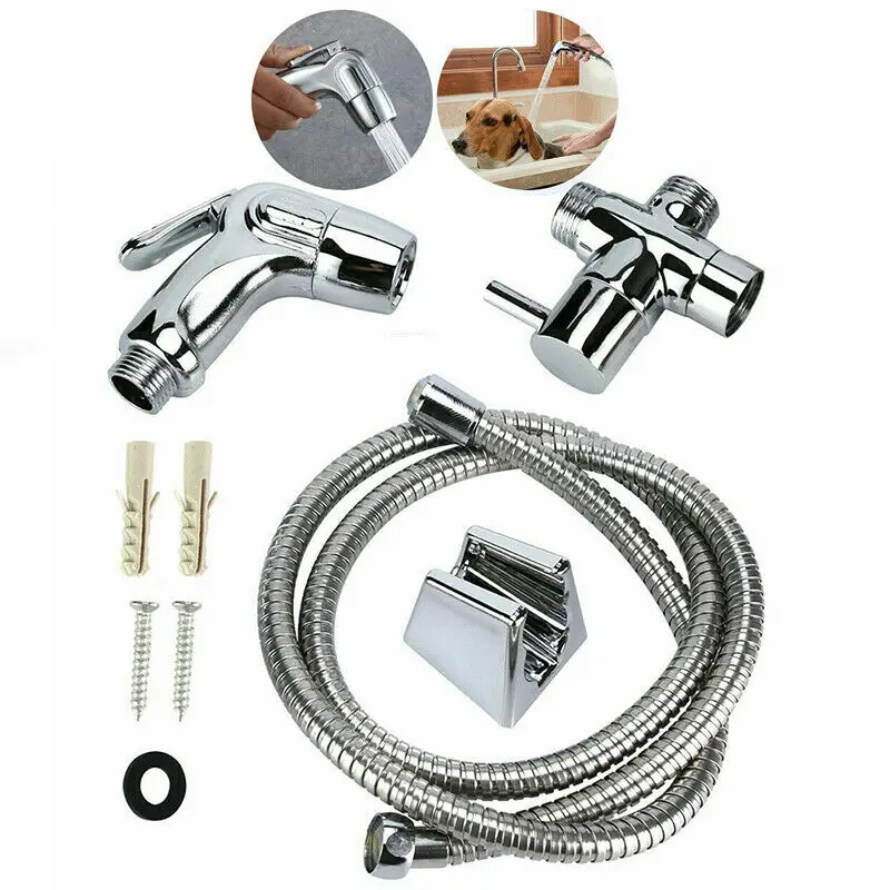 Stainless Steel Bidet Sprayer Shattaf Bathroom Toilet T Adapter & Hose
