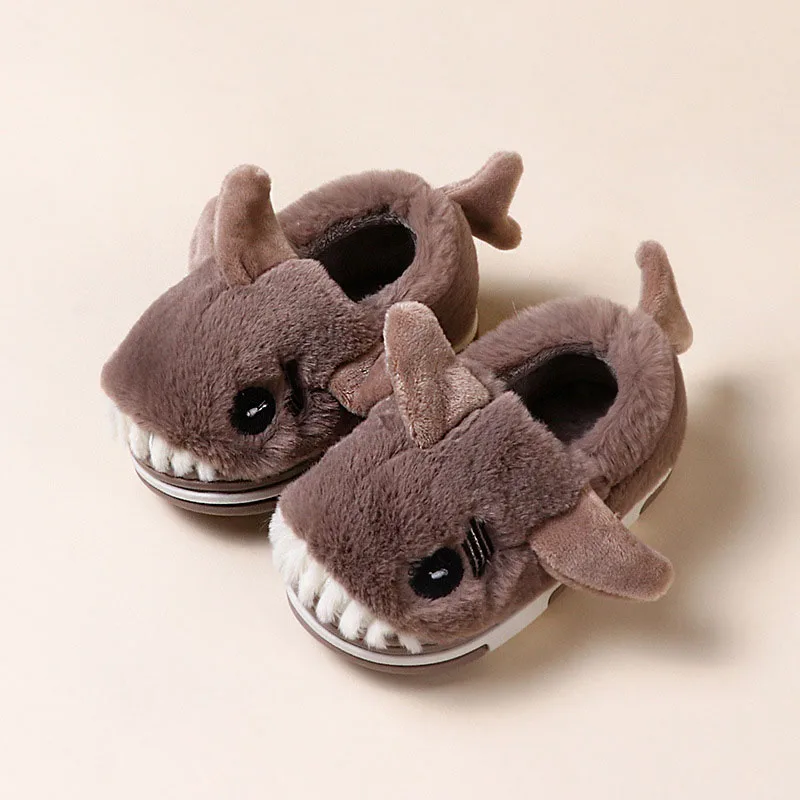Children Shoes Winter Slippers Cartoon Cute Shark Indoor Slippers Baby Boys Shoes Warm Fur Non Slip Baby Girls Shoes Slippers