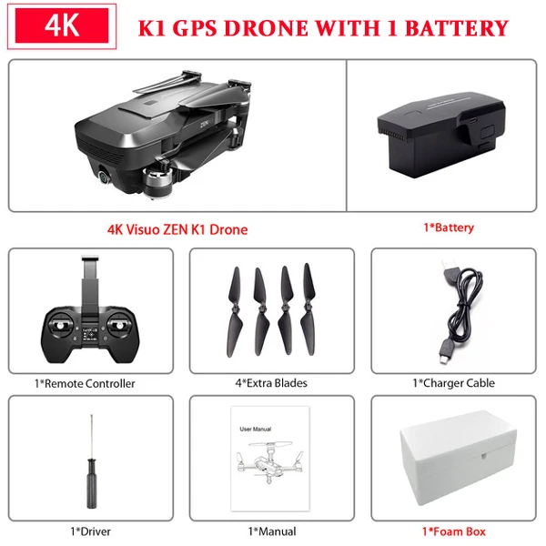 VISUO ZEN K1 Радиоуправляемый Дрон gps 5G wifi бесщеточный 50X зум двойная камера 4 к 26 минут время полета красота фильтр рисунок Радиоуправляемый квадрокоптер Дрон - Цвет: Foam box 1 battery