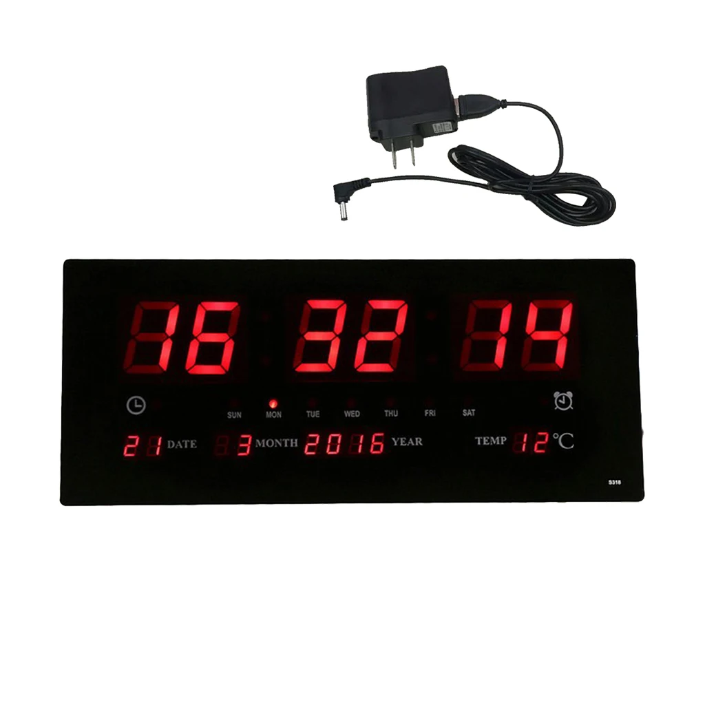 Large LED Digit Alarm Wall Clock 24H Display Time Backlight Office School Home Supplies - Night Mode Backlight, LED Screen US
