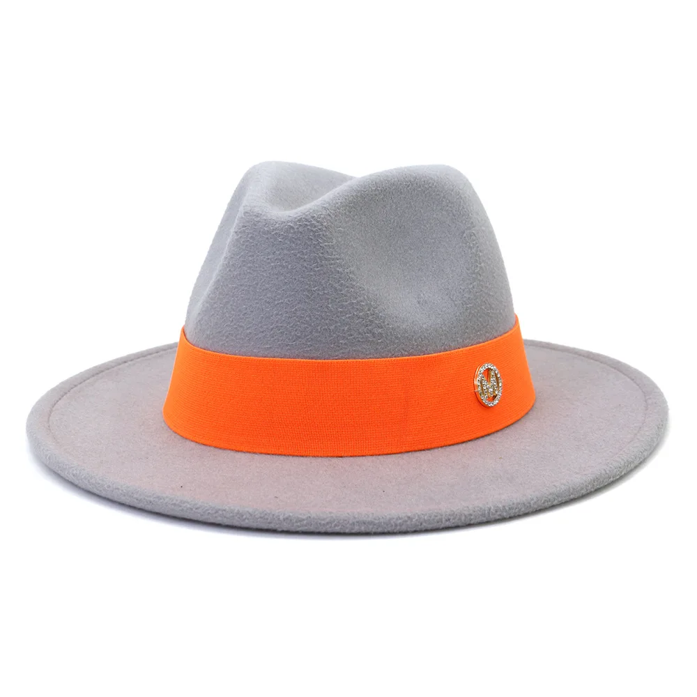 Spot Fedora new autumn and winter hat unisex orange M logo accessories Fedora felt hat jazz fashion winter hat кепка мужская cheap fedora hats