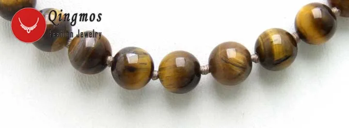 Qingmos Natural Tiger's Eye Stone Necklace for Women with 10mm Round Brown Tiger's Eye Chokers 17