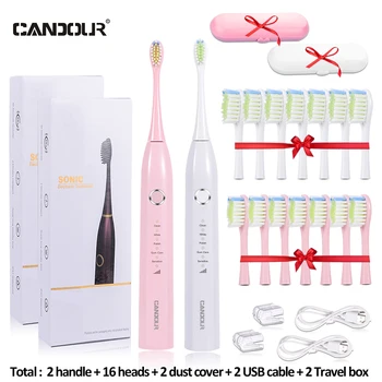 

CANDOUR Sonic Rechargeable Electric Toothbrush with 16 Replacement Brush Heads 2 Minutes Timer & 4 Brushing Modes Waterproof