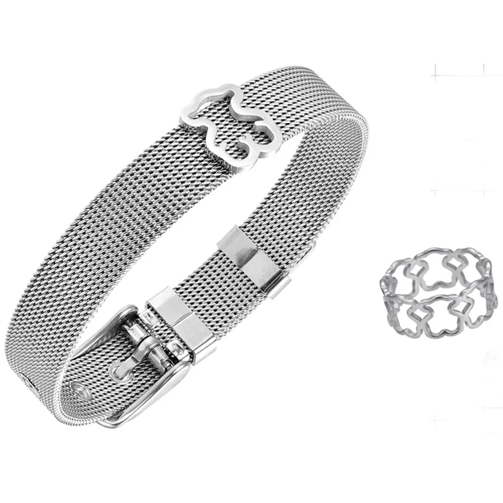 

Cute Bear ring bracelet jewelry set hot sell stainless steel fashion jewelry never fade