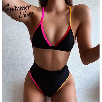 

High waist bikinis 2020 mujer Patchwork bikini Triangle swimsuit female Vintage swimwear bathing suit women bathers biquini new