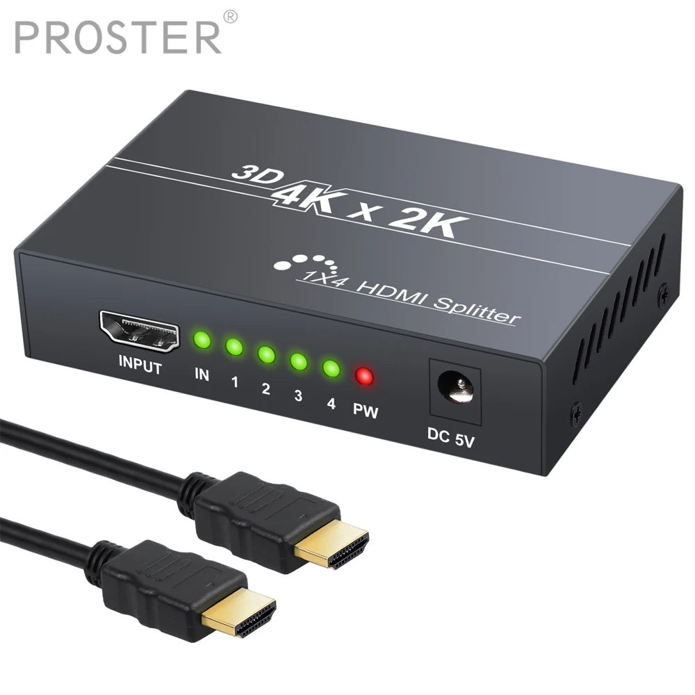 

PROSTER 4K *2K HDMI Splitter signal amplifier 1 in 4 out HDMI Switch Hub Splitter Adapter Supports 1.4 HDCP Bypass