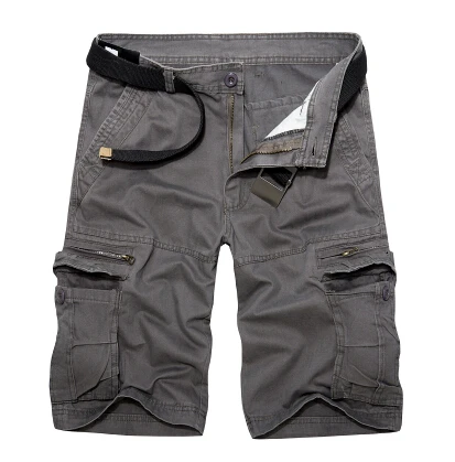 Dark grey Лето г. Для мужчин s до колена Длина хлопковые армейские Шорты Cargo Для мужчин Шорты Повседневное с несколькими карманами, свободные Шорты бермуды брюки - Цвет: Dark grey