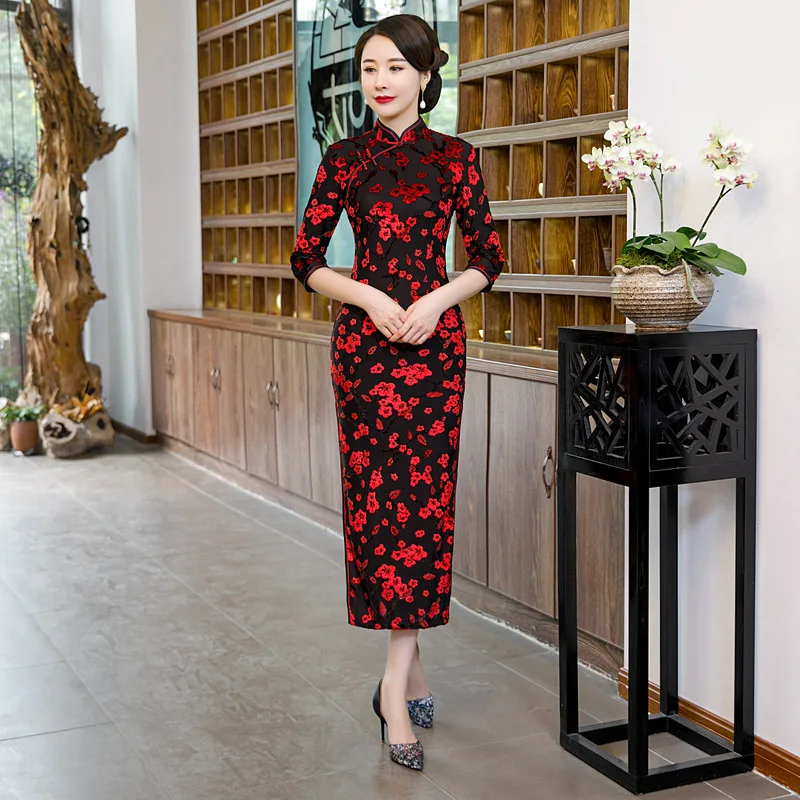 Сексуальное женское длинное платье Cheongsam в китайском стиле с рукавом три четверти, весеннее тонкое платье для вечеринок Vestido M-5XL - Цвет: style - 2