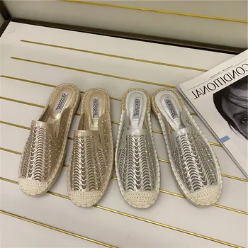 

2020 Summer Women Mules Casual Slippers Hollow Out Designers Woman Flat Sandal Silver Outside Dress Brand Beach Slides Shoes