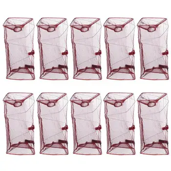 

10 Pcs Foldable Rectangular Fish Cage Shrimp Net Nylon Mesh Fishing Net Crab Lobster Aquaculture Fishing Cage