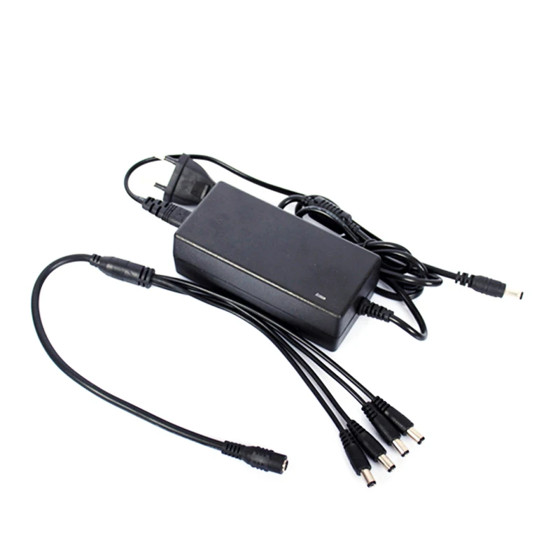 Free Shipping EU & US Cord CCTV Power Supply Cable & CCTV Camera 12V 5A 1 Split 4 Power Adapter for Security System