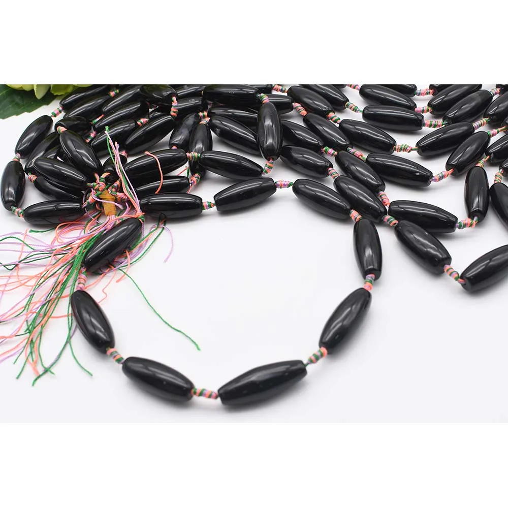 2 strands/lot 35mm Natural Smooth Black Agate stone beads For DIY Bracelet Necklace Jewelry Making Strand 15