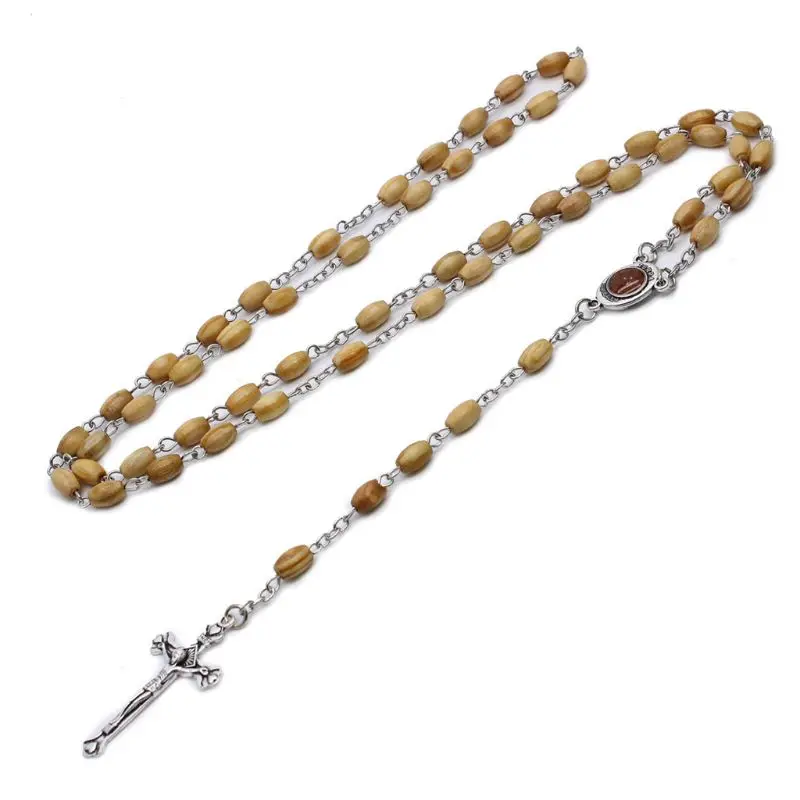 Католический Круглый бисер четки крест религиозное ожерелье из деревянных бусин подарок ручной работы