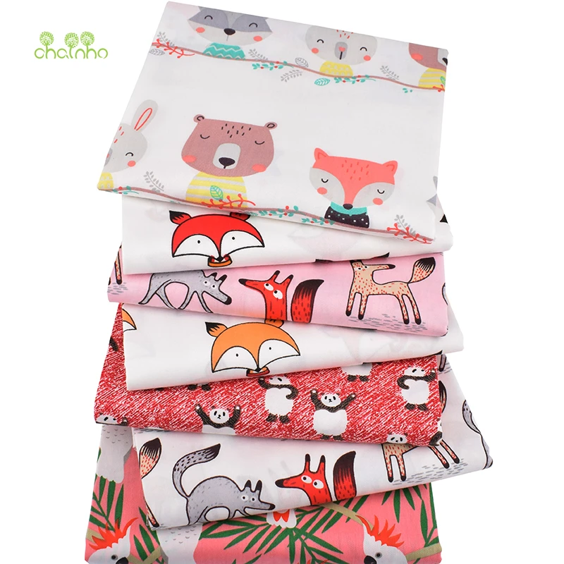 Chainho, 7 шт., красная лисица серия, саржевая хлопковая ткань с принтом, Лоскутная Ткань для шитья своими руками, стеганый материал для ребенка и ребенка, 40x50 см