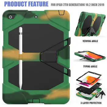 

Tablet Case for iPad 7th 2019 Heavy Duty PC Silicone Shockproof Anti-Scratch Protective Stand Cover for iPad 10.2 ihch 2019 Case