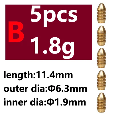 5pcs Saltwater Fishing Bullet Shape Copper Weights Metal Jig Head Deep Water Sinkers For Hook Lure Texas Rig Tackle Accessories - Цвет: 5pcs B type 1.8g