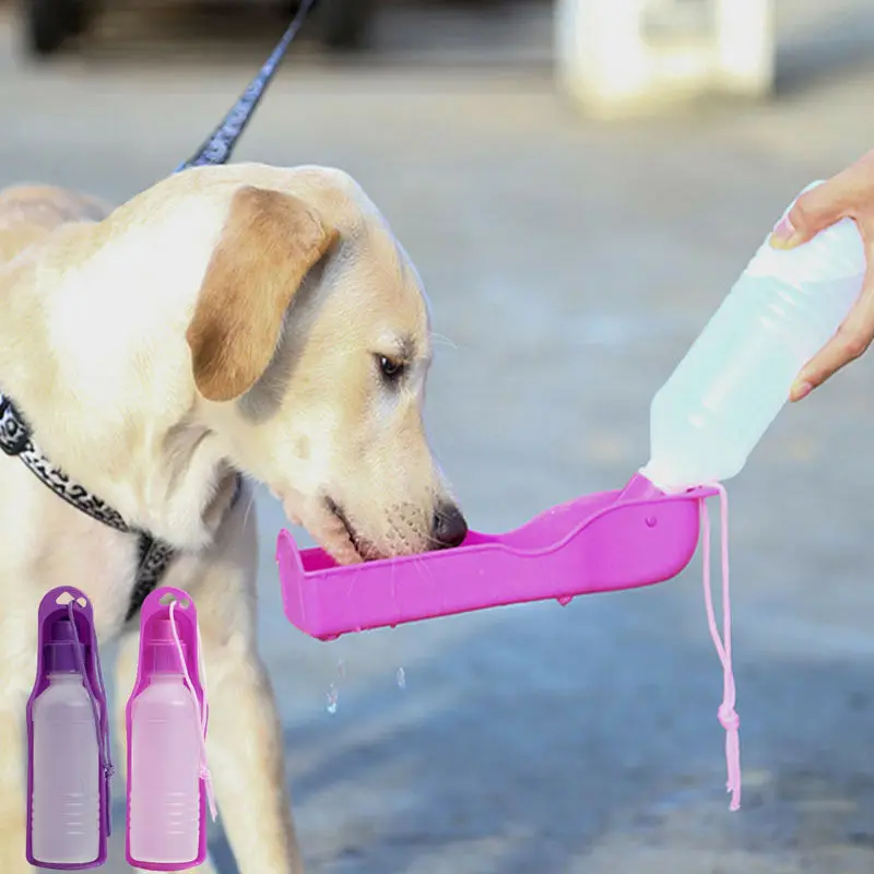 Новая портативная бутылочка Пэт собака кошка пластиковая миска для кормления дорожная бутылка для воды дозатор подачи 500 мл случайный цвет