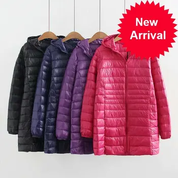 

Autumn Winter New Plus Size 6XL Down Jacket Women Ultra Light White Duck Down Coat Parkas Long Slim Hooded Female Outwear RH1340