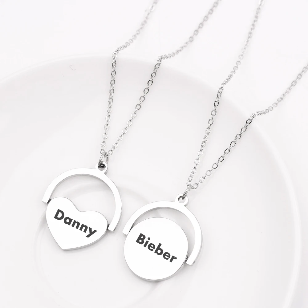 Customized stainless steel key chain personalized custom name photo heart-shaped necklace small jewelry round pendant | Украшения и