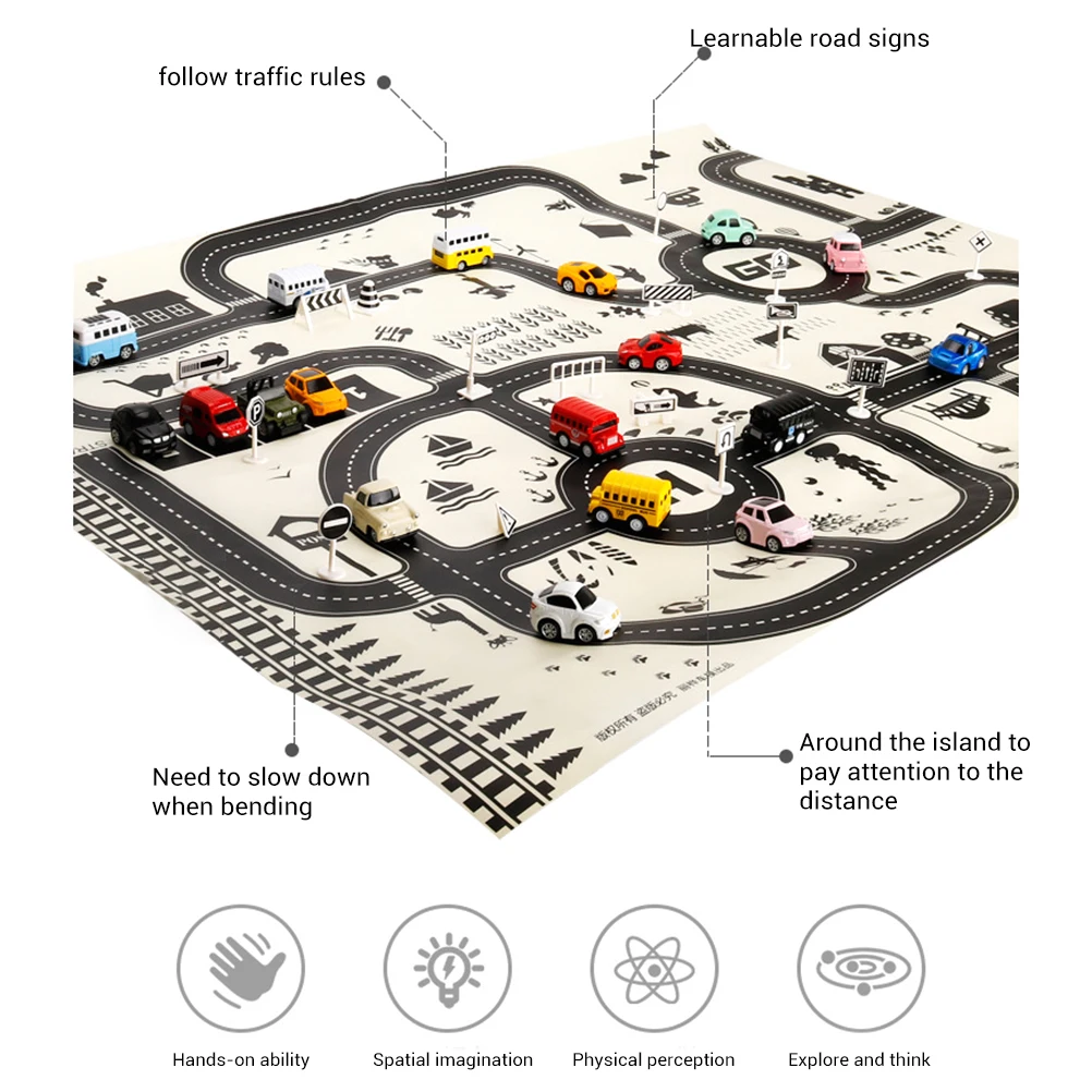 Скандинавский стиль городской дорожный игровой коврик для детей дорожный игровой коврик с автомобилем и дорожным знаком для детских игр Коврик