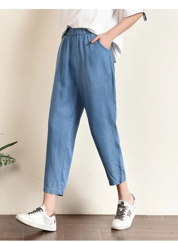 Женские джинсы,, Amoi, тонкие, Tencel, ковбойские, свободные, повседневные, большие размеры, шаровары