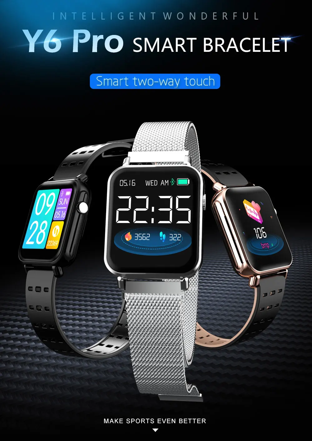 Y6 Pro Smart Bracelet Support Fitness tracker Heart Sleep Tracker Blood Pressure Oxygen Social Call Reminder sport smart watch |