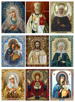 

Yikexin Diamond Mosaic Icon Diamond Embroidery Icons Rhinestones Pictires Diamond Painting Full Round Drill Religion Virgin Mary