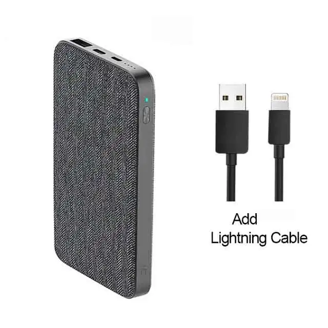 add Lighting cable ZMI 10000 мАч модный стиль серая ткань внешний аккумулятор QC3.0 PD type-C PD Двусторонняя Быстрая зарядка 18 Вт Внешняя батарея - Цвет: add Lighting cable