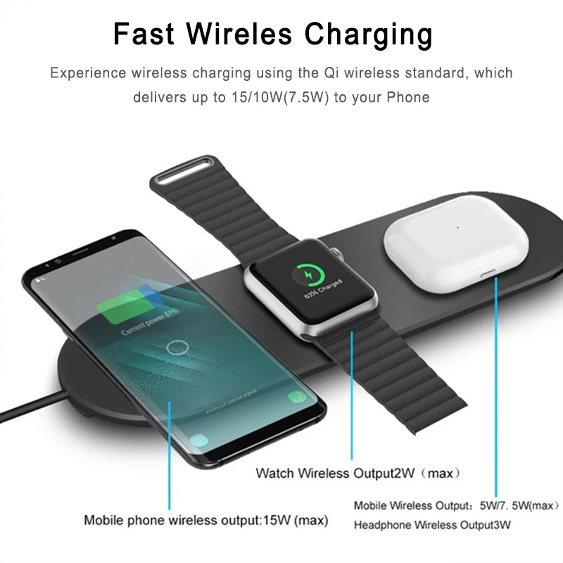 

3 in 1 Fast Wireless Charger Dock Station 15W Fast Charging For iPhone 11 Pro XR XS Max 8 for Apple Watch 6 5 4 3 2 For AirPods