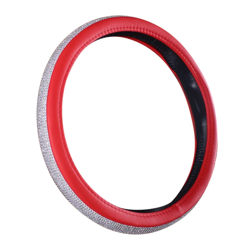 Car Interior Rhinestone Diamond Car Steering Wheel Set With Drill Car Handle Set Cute Steering Wheel Cover Unisex - Color Name: red
