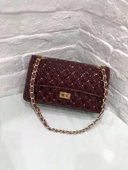 

free shipping the new style sweet wind rivet gneuine cow leather women chain one shoulder bag crossbody bag 2 color