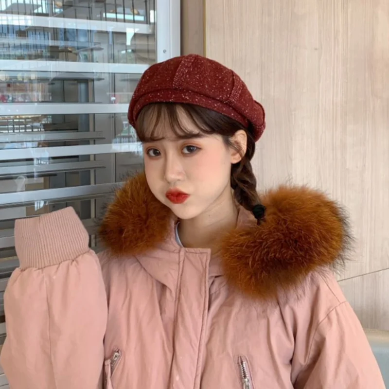 Ladies Stylish Beret for Winter Female Vintage Cotton Plaid Hats Fashion Octagonal Beret Cap Autumn New Brand Women's