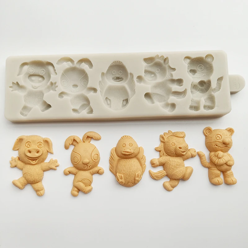 

minsunbak 3D Pig, Rabbit, Chicken Silicone Mold Horse, Tiger Cake Decoration Tool DIY Chocolate Fondant Mould