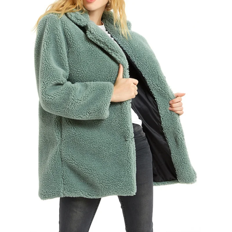 B Fur Coat Women Winter Fashion Casual All-match Solid Faux Fur Lapel Collar Plus Size Loose Long Sleeves Coat Female Jacket - Цвет: D