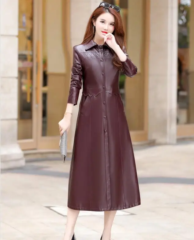 New Plus Size 3XL 4XL X-Long Women's Leather Jacket Autumn Leather Jacket Women Leather Coat Outerwear Female Jacket - Цвет: Бургундия