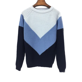 

Autumn Winter Women Casual Sweater Contrast Patchwork Color Pullovers O-Neck Long Sleeve Knitted Soft Jumper Femme