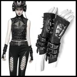 Панк рейв женские панк Рок черные кожаные перчатки без пальцев модные женские мотоциклетные длинные перчатки теплые рукавицы