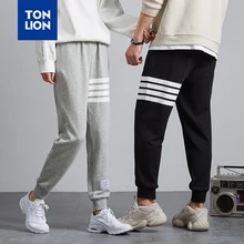 TONLION Classic Gray Sweatpants Womens Striped Deco Pencil Pants Sporting Casual Trousers Drawstring Spring Autumn 2020 Dropship