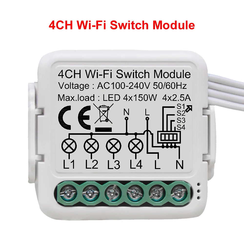 Tuya Wifi Smart Light Switch Module Supports 2 Way Control, App Remote Control DIY Breaker 100-240V, Work with Alexa Google Home 