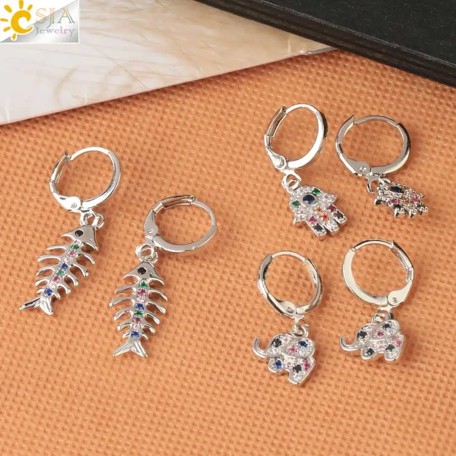 Женские серьги рыбки цвета CSJA браслет со слоном золотистого в виде слона с