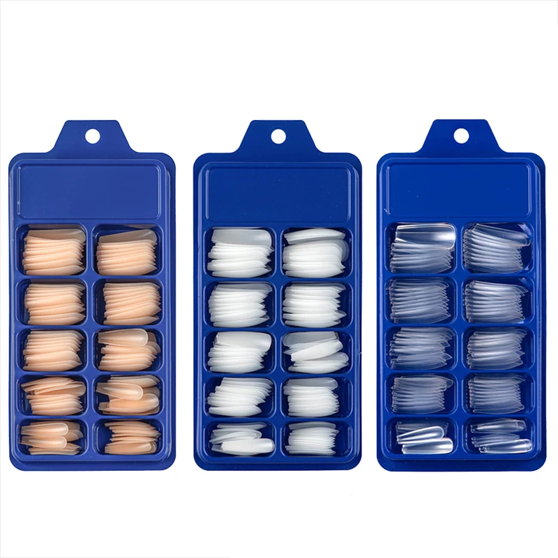 24/100PCS Fake Nails Long Half French Acrylic Nail Tips Fake Finger Polish Extension Tips Manicuring Tools Set
