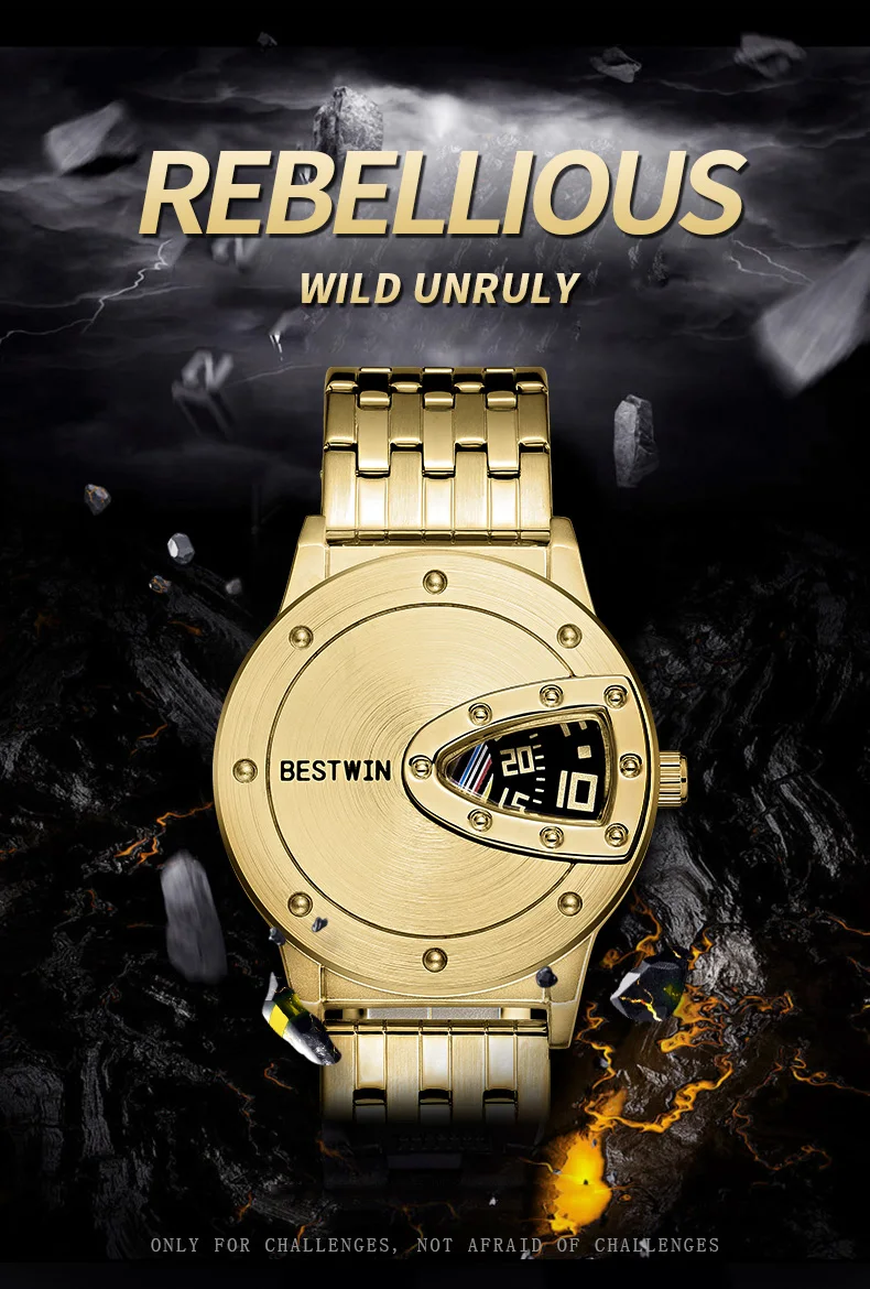Luxury BESTWIN Brand Trend Cool Men's Wrist Watch Stainless Steel Technology Fashion Quartz Watch For Men 2021 Relogio Masculino